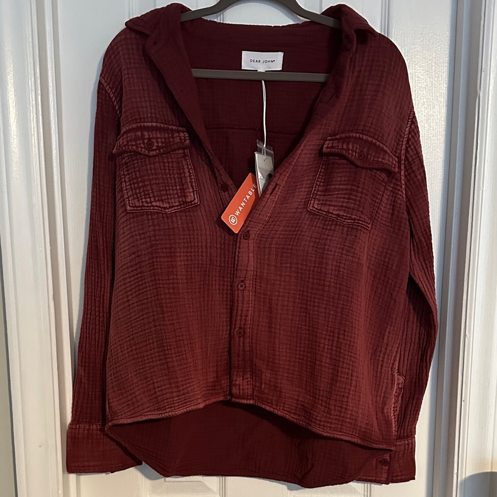 Dear John Burgundy Button-Front Shirt Jacket